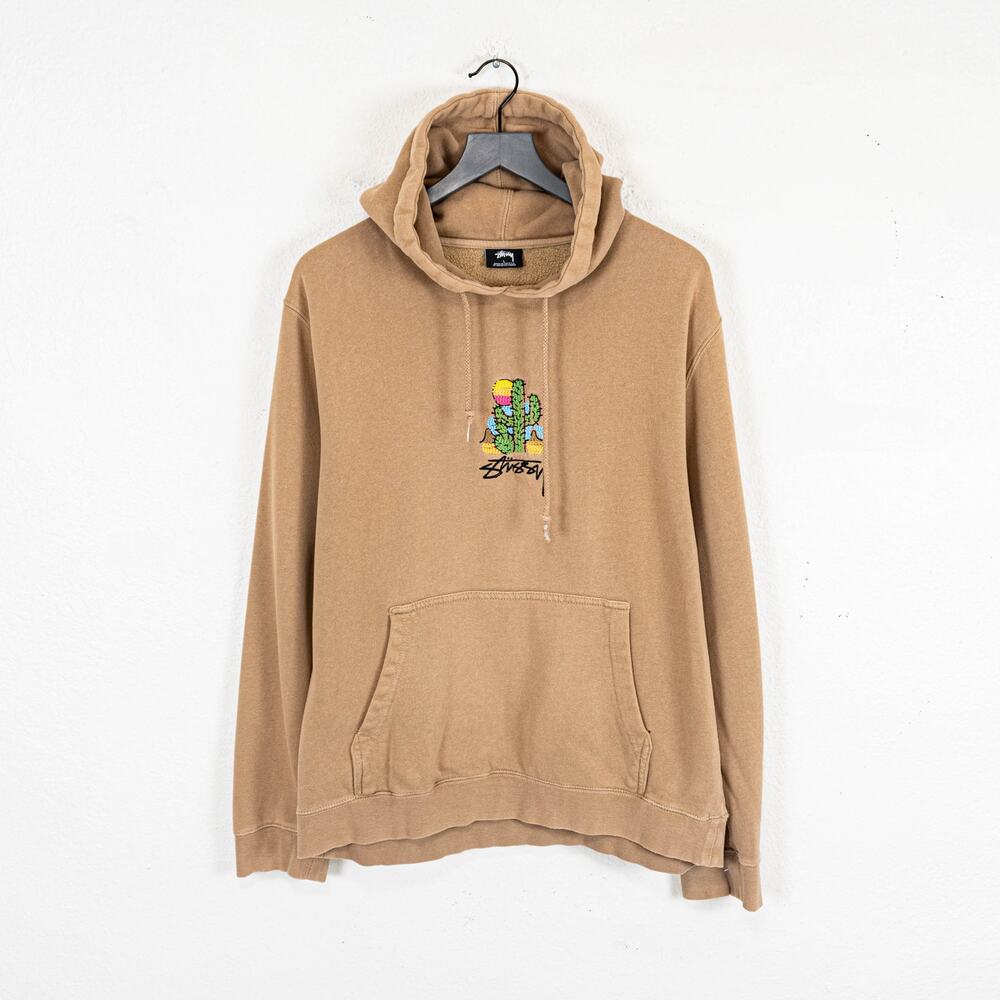 Stussy Cactus Desert Emrboidered Hoodie tan size Le made in USA